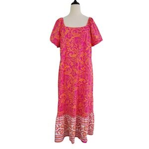 Isaac Mizrahi Live Puff Sleeve Floral Maxi Dress 1X Petite Pink Milkmaid Resort